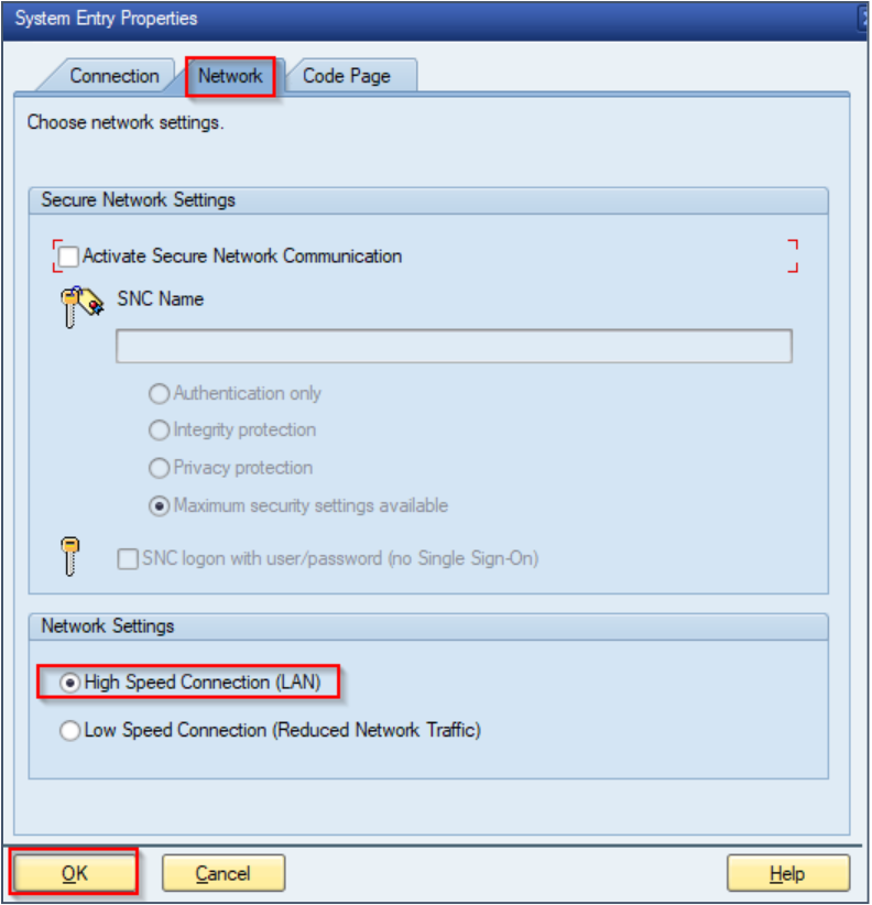 SAP GUI System Properties Screen